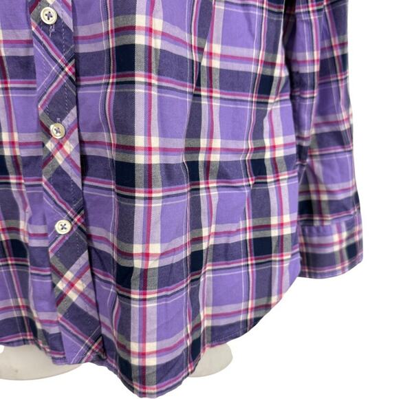 Talbots Petite Womens Purple Plaid Long Sleeve Button Up Shirt Top Blouse sz M P - Picture 7 of 16